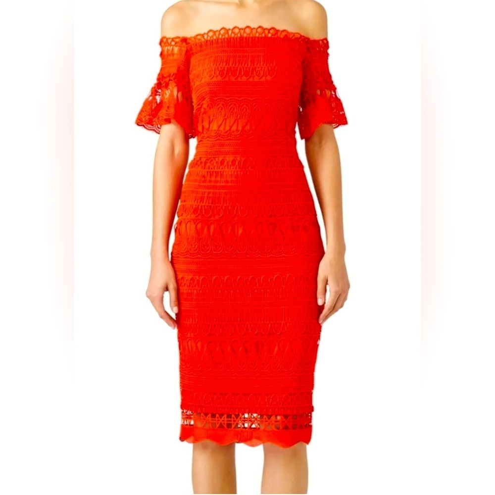 Saylor Crochet Off the Shoulder Midi Mariah Dress